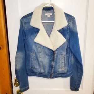 Mossimo supply Co acid wash denim Jean jacket with shearling faux fur y2k 90s
